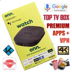 ONN Android TV Box 4K UHD Voice Remote Premium Apps VPN