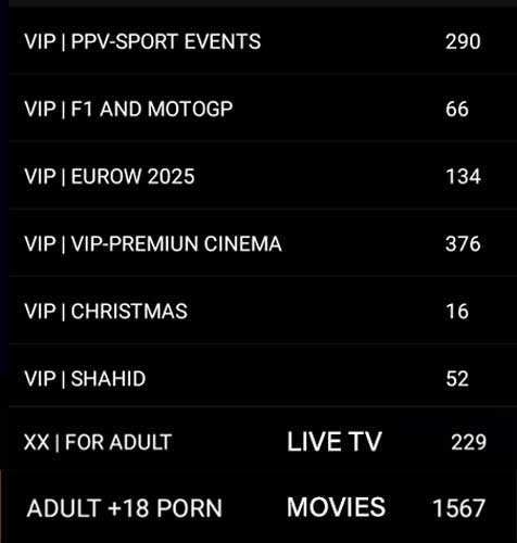 VIP Adult channel list